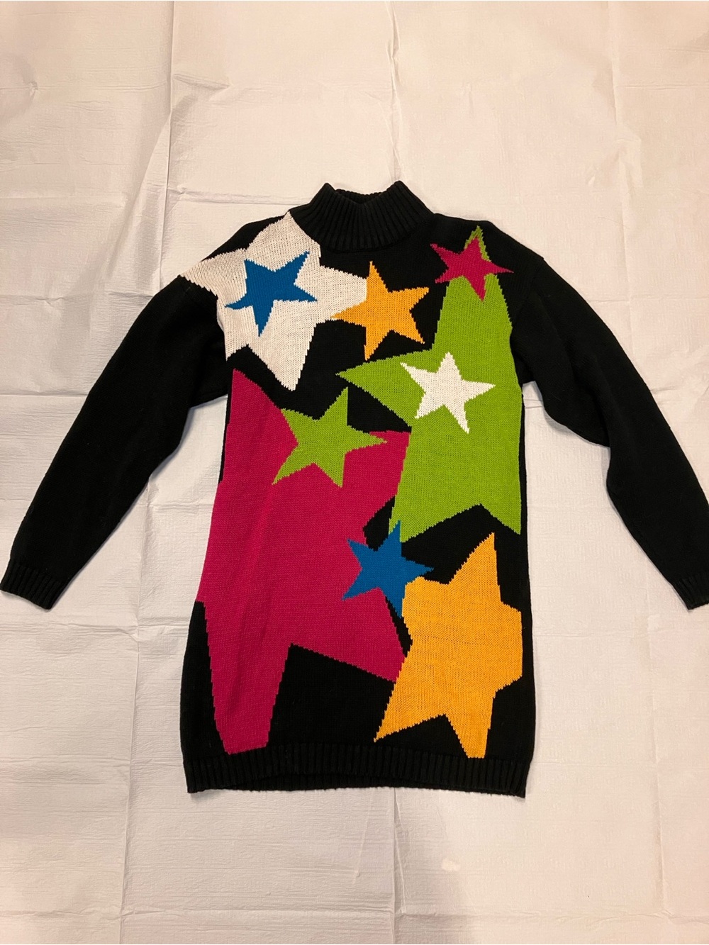 Vintage Jessie 1980s Black Star-Print Long Sweater Dress - Multicolor